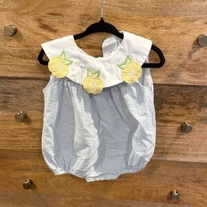 Little English Baby Blue Seersucker Lemon Romper 6month